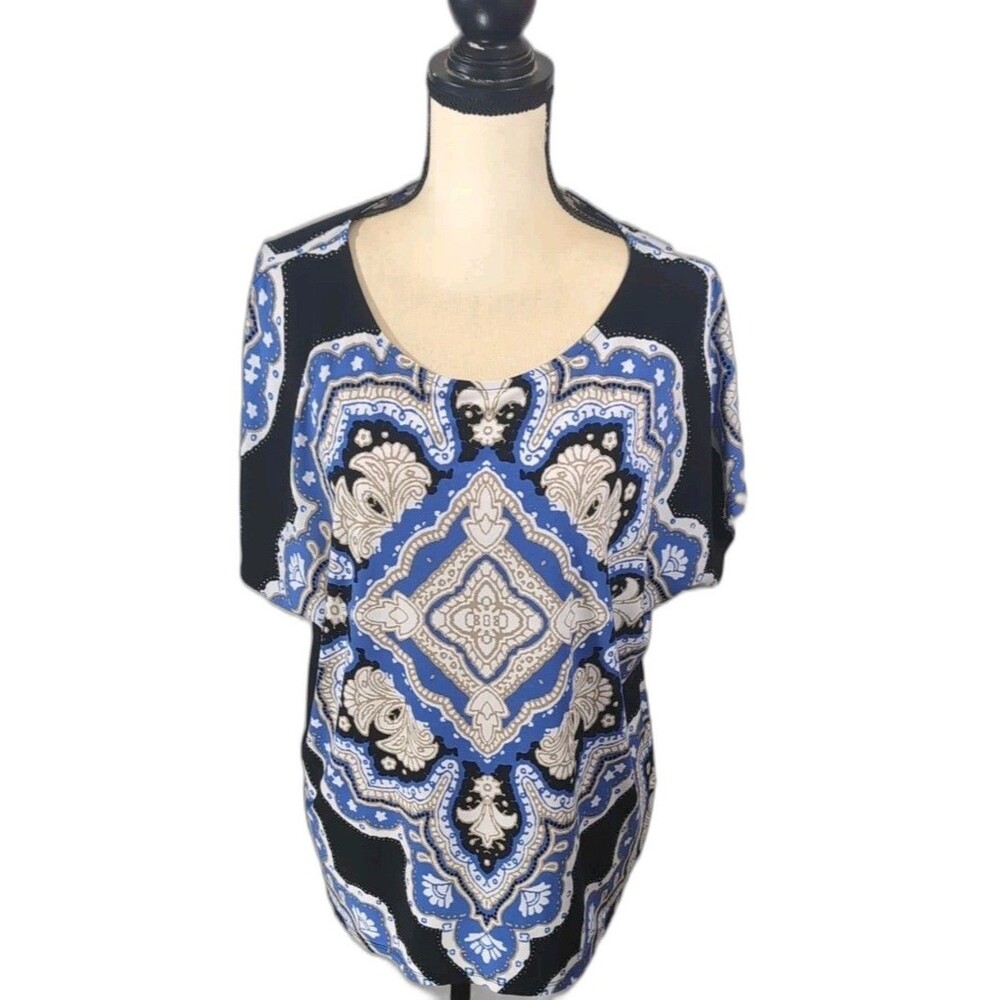 Madison Blouse Short Sleeve Womans Multicolor Geometric Print Size Large